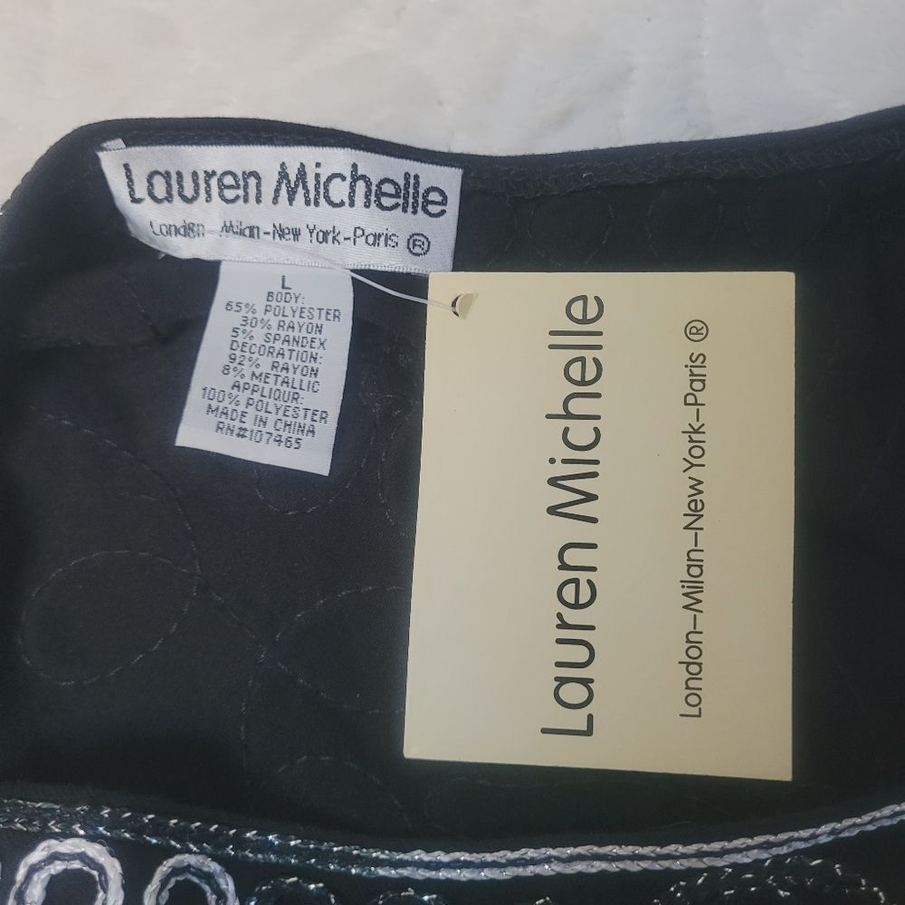 Lauren Michelle Tank Top Sparkle Braided Embellishments Silver Bling Large New - Picture 8 of 9